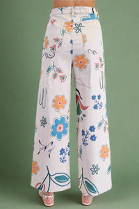 Flower Power Wide Leg Pant - Gray