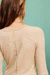 Ribbed Henley Button Top - Beige
