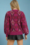 Boho Patterned Knit Sweater - Berry