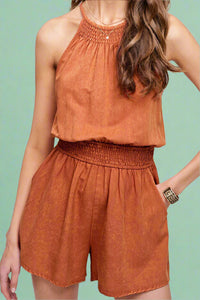 Mineral Washed Romper - Ginger
