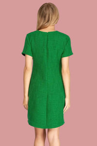 Short Sleeve Tweed Dress - Green