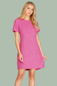 Short Sleeve Tweed Dress - Pink