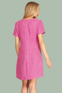Short Sleeve Tweed Dress - Pink