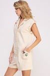 Utility Romper With Patchwork Detail Cream
