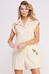 Utility Romper With Patchwork Detail Cream