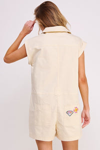 Utility Romper With Patchwork Detail Cream