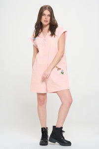 Utility Romper With Patchwork Detail Pink