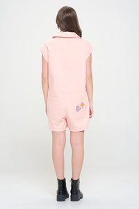 Utility Romper With Patchwork Detail Pink
