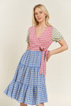 Colorblock Gingham Dress Blue