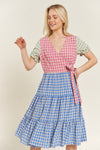 Colorblock Gingham Dress Blue