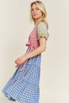Colorblock Gingham Dress Blue