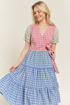 Colorblock Gingham Dress Blue