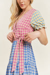 Colorblock Gingham Dress Blue