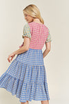 Colorblock Gingham Dress Blue