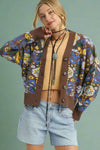 Floral Knit Button-Up Cardigan - Brown