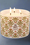 This 14oz patchouli-scented candle With a weed leaf glass container and three wicks.