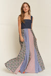 Vintage Plaid & Denim Suspender Maxi Dress Navy
