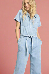 Madison Button Up Denim Jumpsuit - Sofia Wash