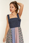 Vintage Plaid & Denim Suspender Maxi Dress Navy