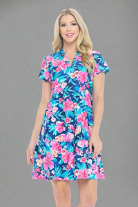Natalia Tiered Floral Dress Navy