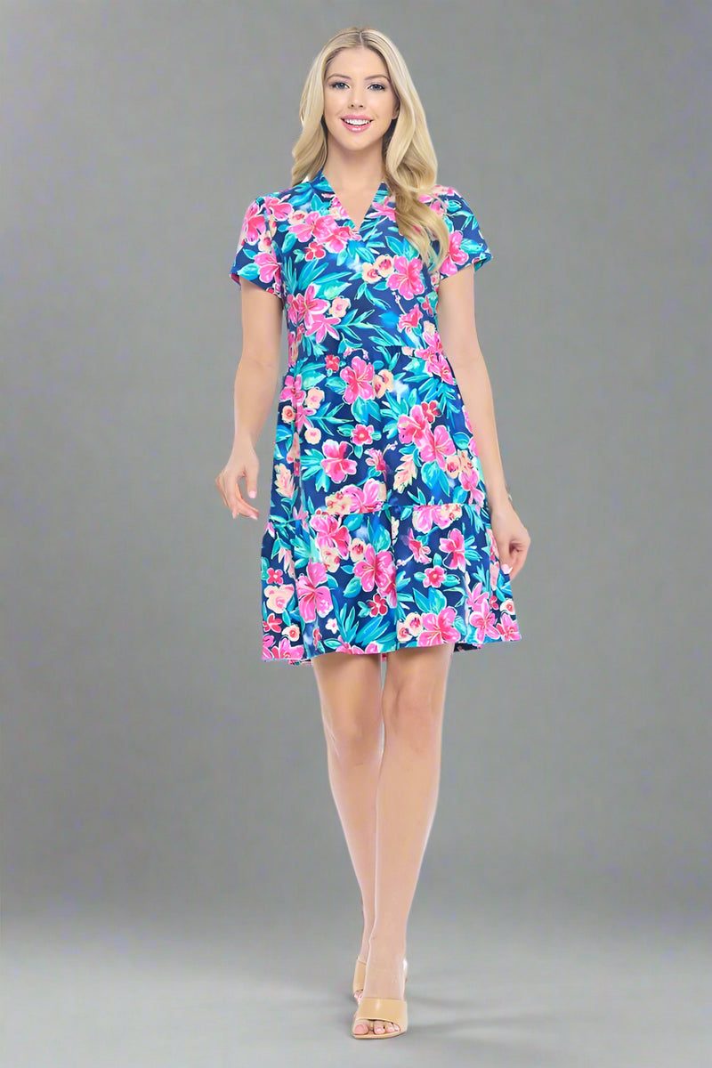 Natalia Tiered Floral Dress Navy