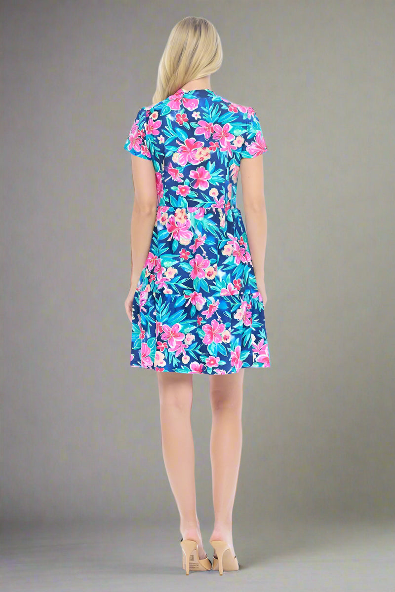 Natalia Tiered Floral Dress Navy