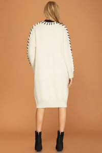 Open Cardigan Contrast Stitch - Cream