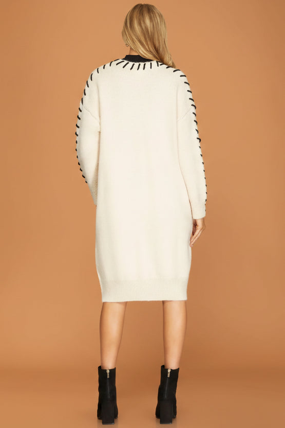 Open Cardigan Contrast Stitch - Cream