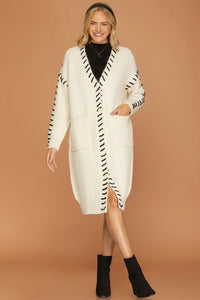Open Cardigan Contrast Stitch - Cream