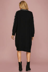 Open Cardigan Contrast Stitch - Black