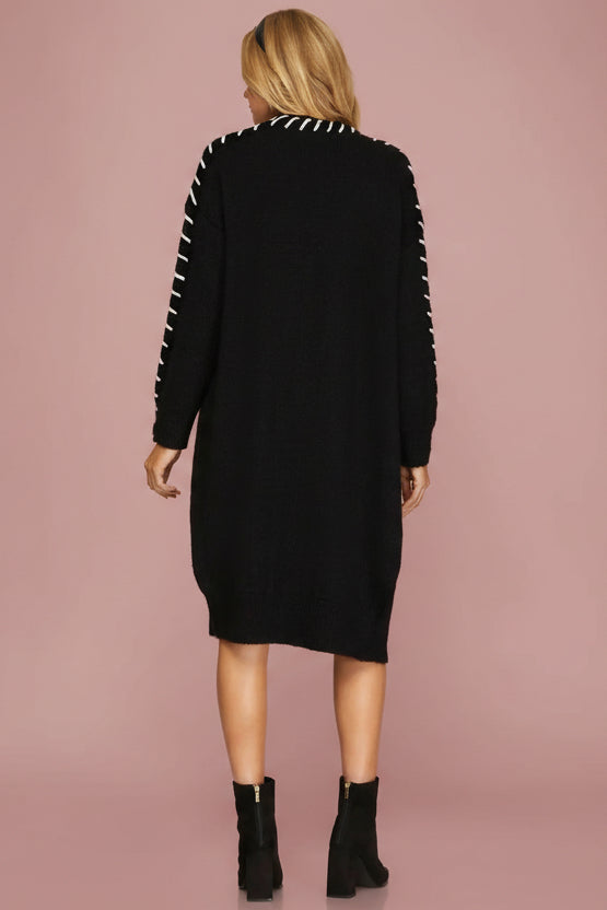 Open Cardigan Contrast Stitch - Black