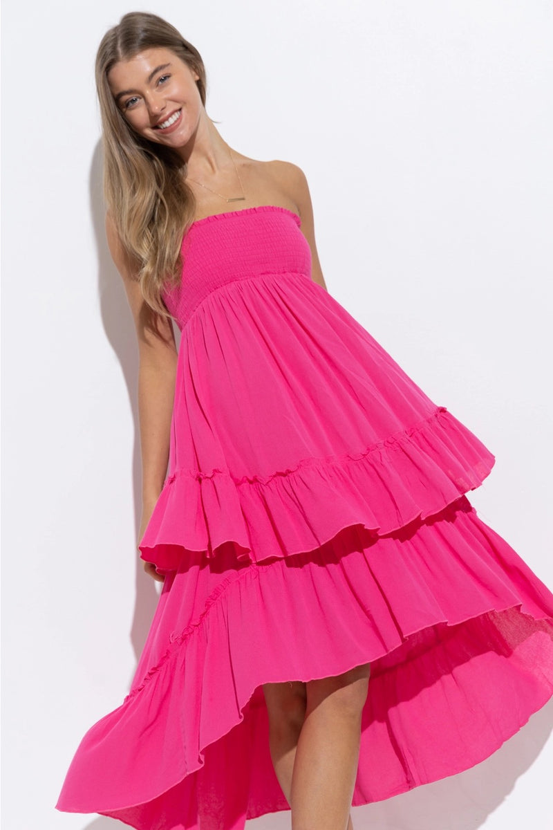 Smocked Two Way Dress Skirt - Fuchsia