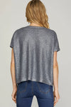 V-Neck Metallic Top - Blue Grey