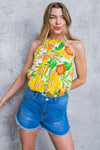 Flowy Halter Top Yellow Floral