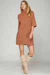 Half Sleeve Turtle Neck Dress - Cinnamon
