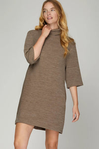 Half Sleeve Turtle Neck Dress - Mocha