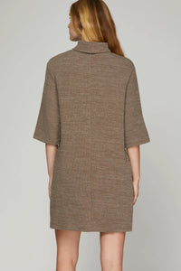 Half Sleeve Turtle Neck Dress - Mocha