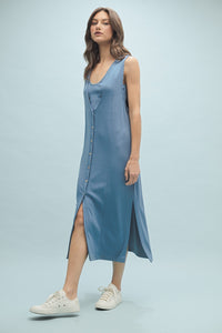Two Piece Button Down Dress - Blue