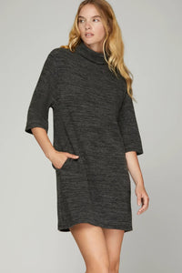 Half Sleeve Turtle Neck Dress - Black