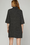 Half Sleeve Turtle Neck Dress - Black
