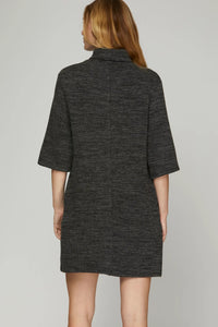 Half Sleeve Turtle Neck Dress - Black