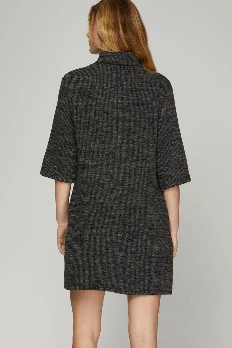Half Sleeve Turtle Neck Dress - Black