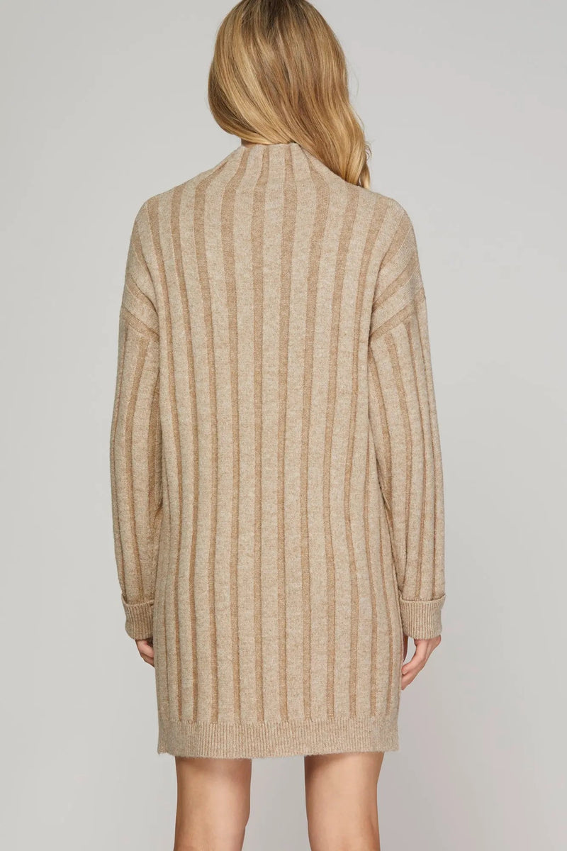 Mock Neck Sweater Dress - Taupe