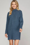 Mock Neck Sweater Dress - Dusty Blue