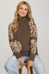 Half Zip Floral Sweater - Mocha