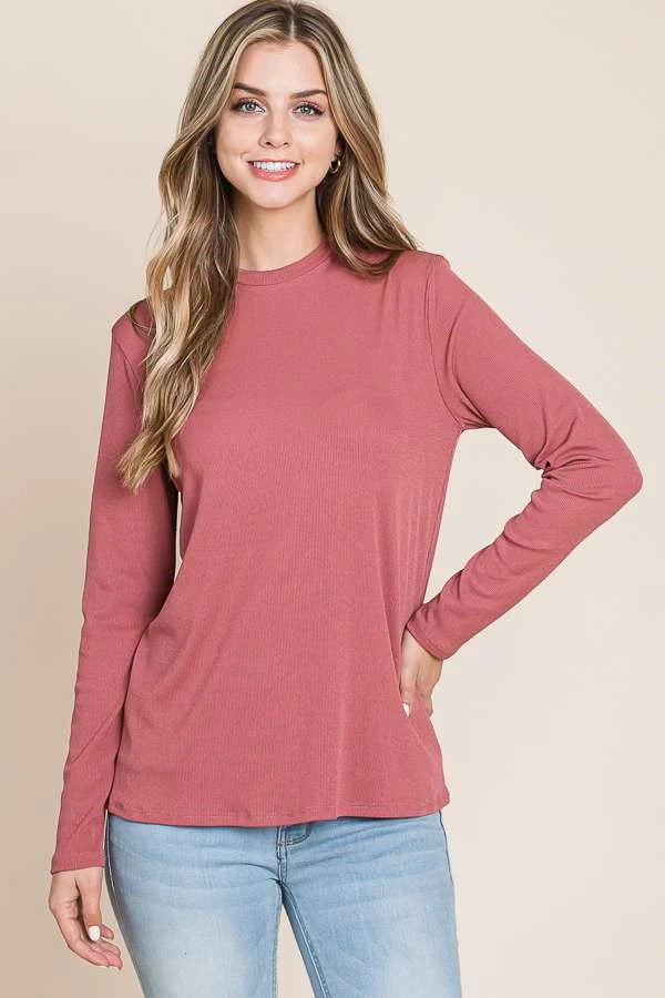 Ribbed Long Sleeve Top Brick