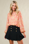 Sheer Top With Cami Coral