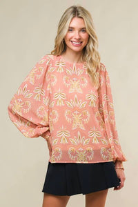 Sheer Top With Cami Coral