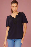 Top With Crotchet Contrast Black