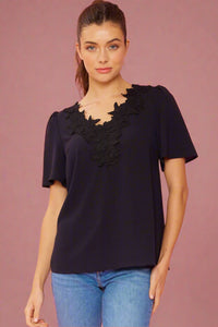 Top With Crotchet Contrast Black